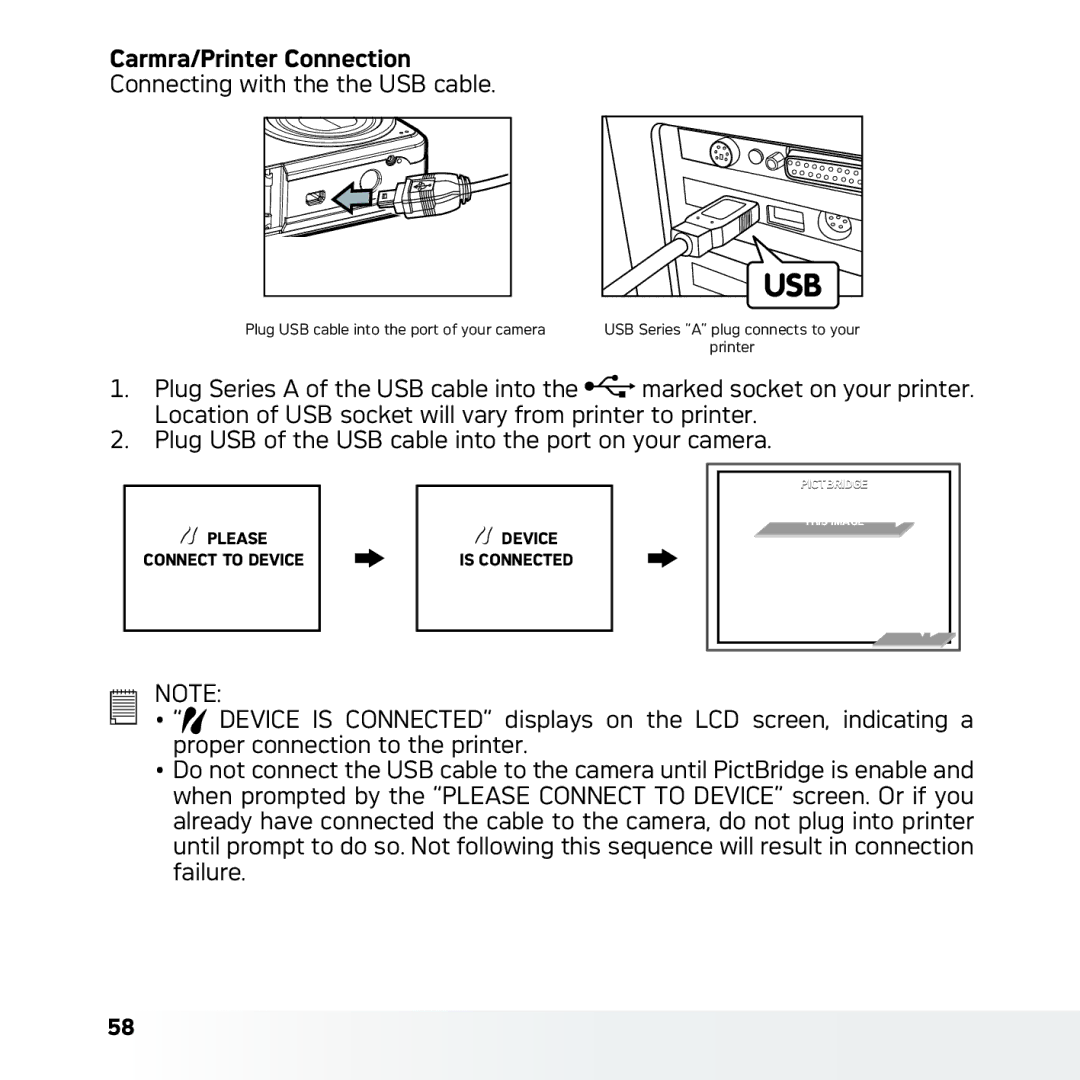 AGFA DC-630x user manual Carmra/Printer Connection 