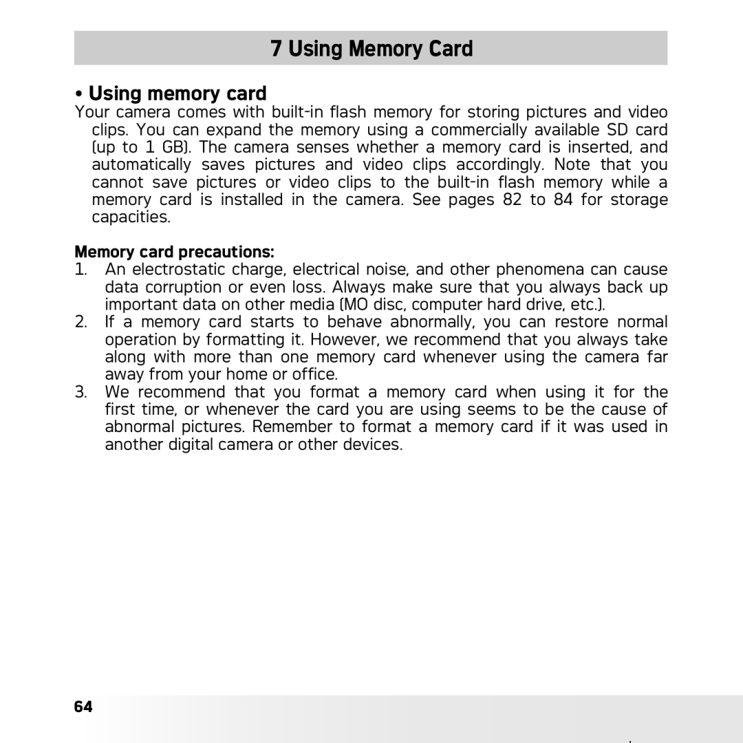 AGFA DC-630x user manual Using Memory Card, Using memory card, Memory card precautions 