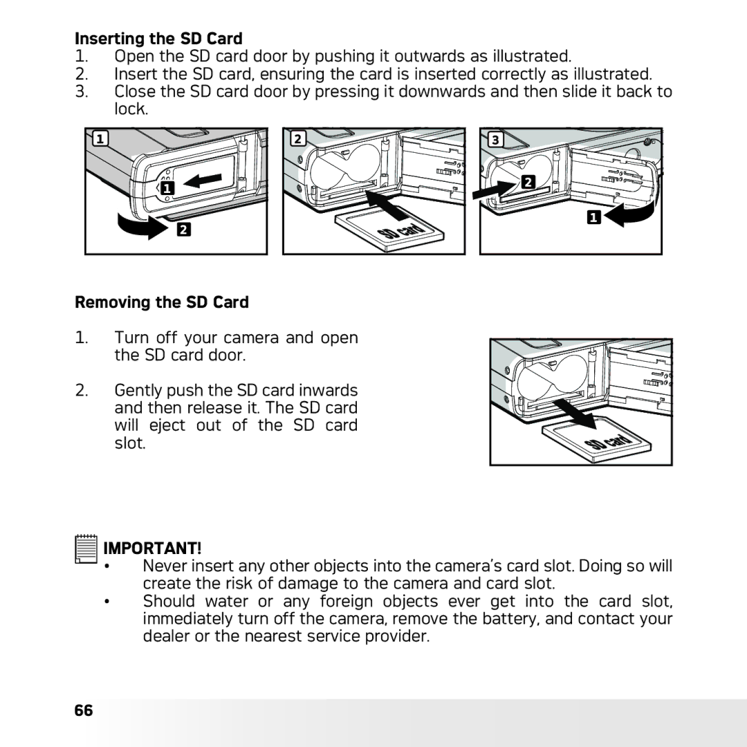 AGFA DC-630x user manual Inserting the SD Card, Removing the SD Card 