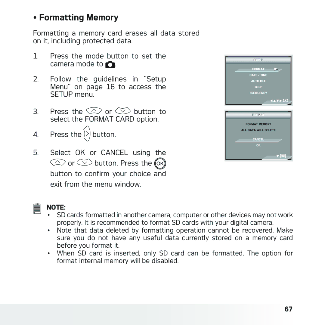 AGFA DC-630x user manual Formatting Memory 