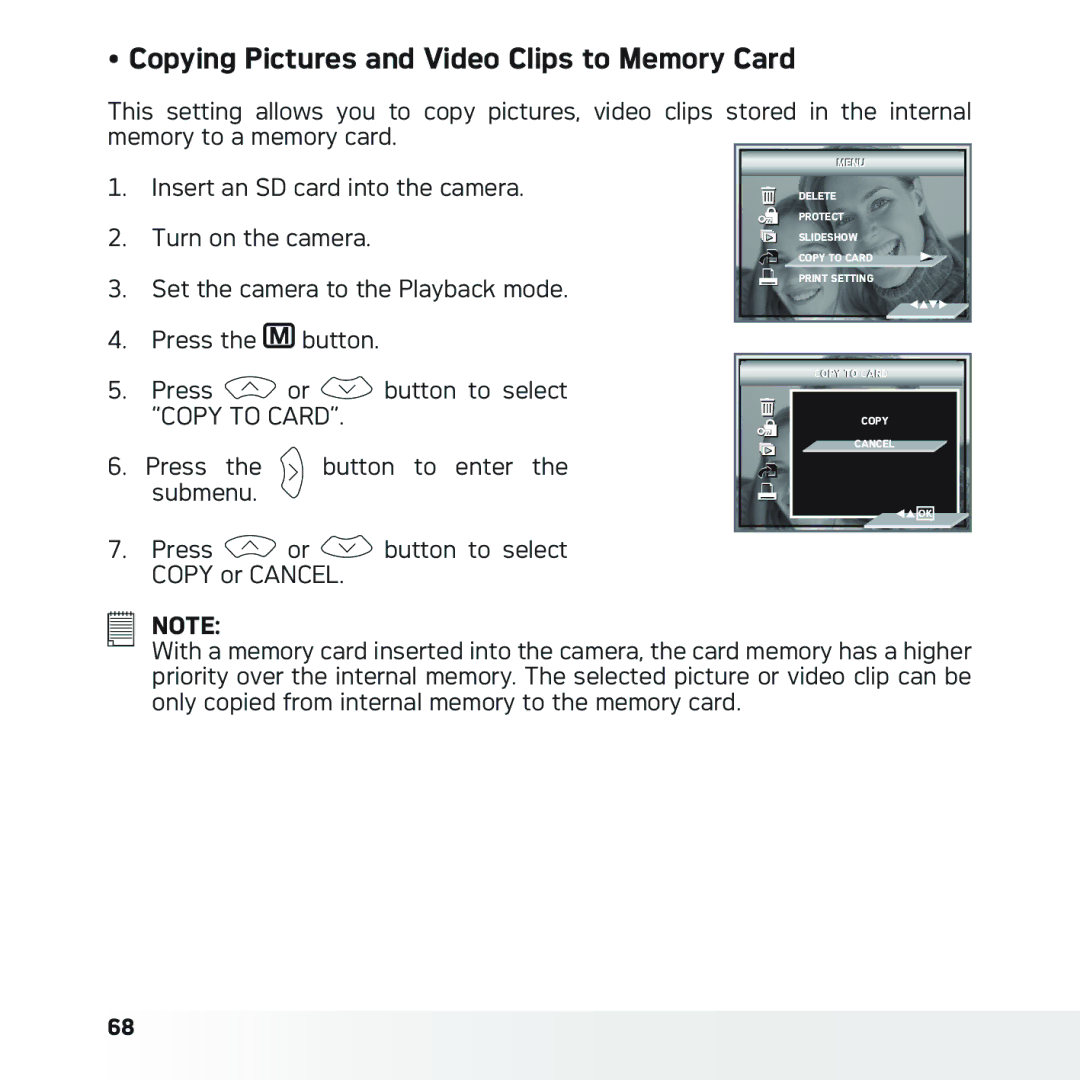 AGFA DC-630x user manual Copying Pictures and Video Clips to Memory Card, Set the camera to the Playback mode 