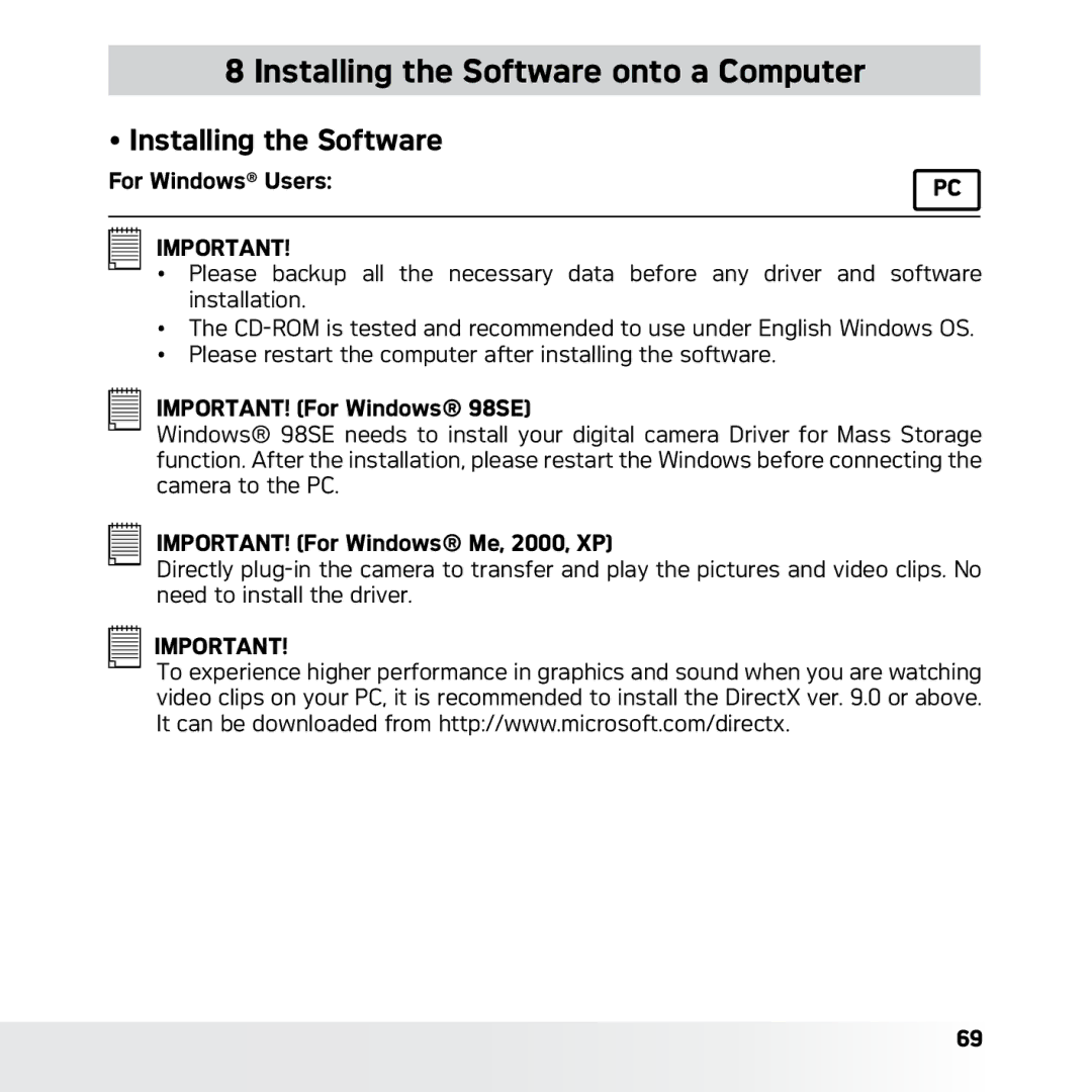 AGFA DC-630x user manual Installing the Software onto a Computer 