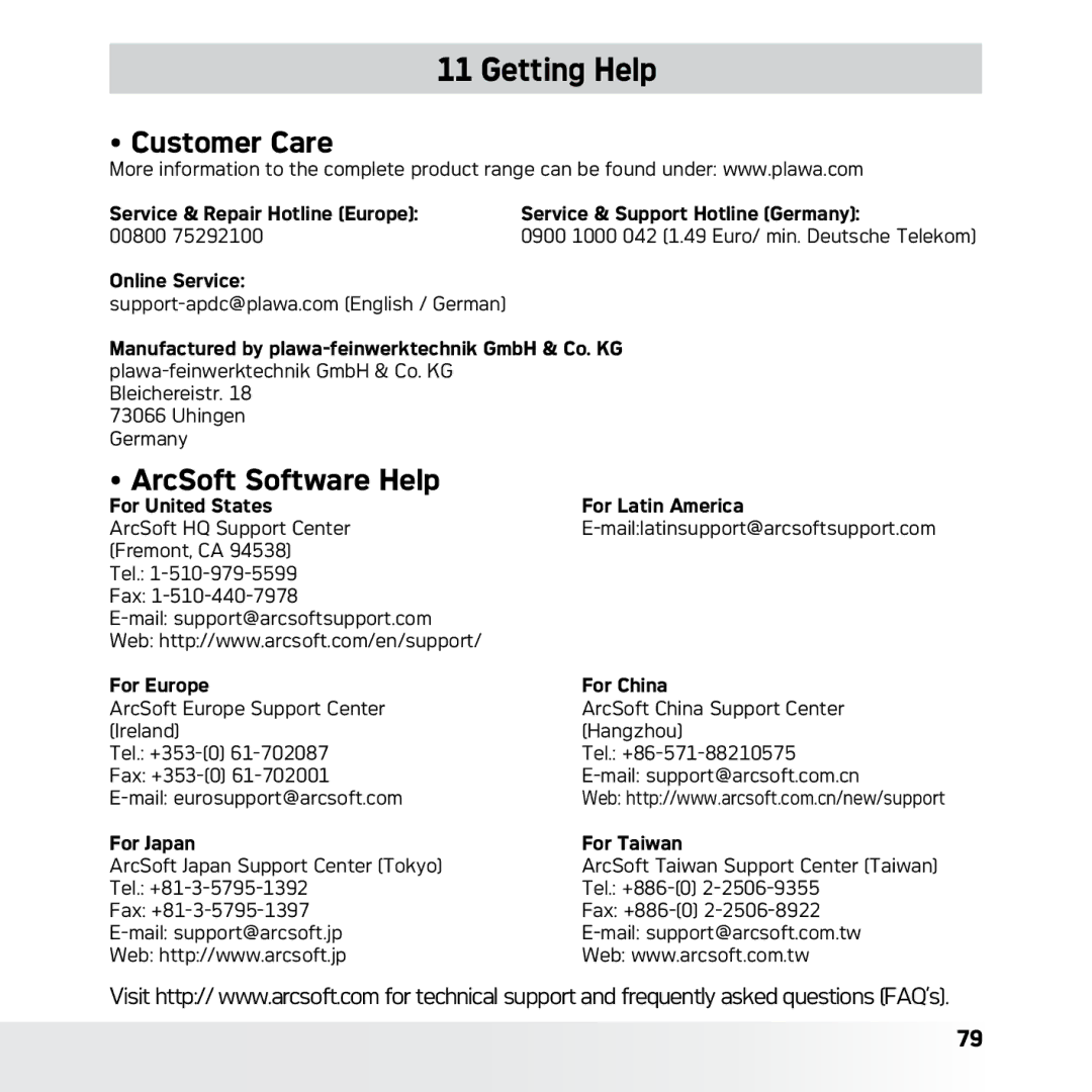 AGFA DC-630x user manual Getting Help, Customer Care, ArcSoft Software Help 