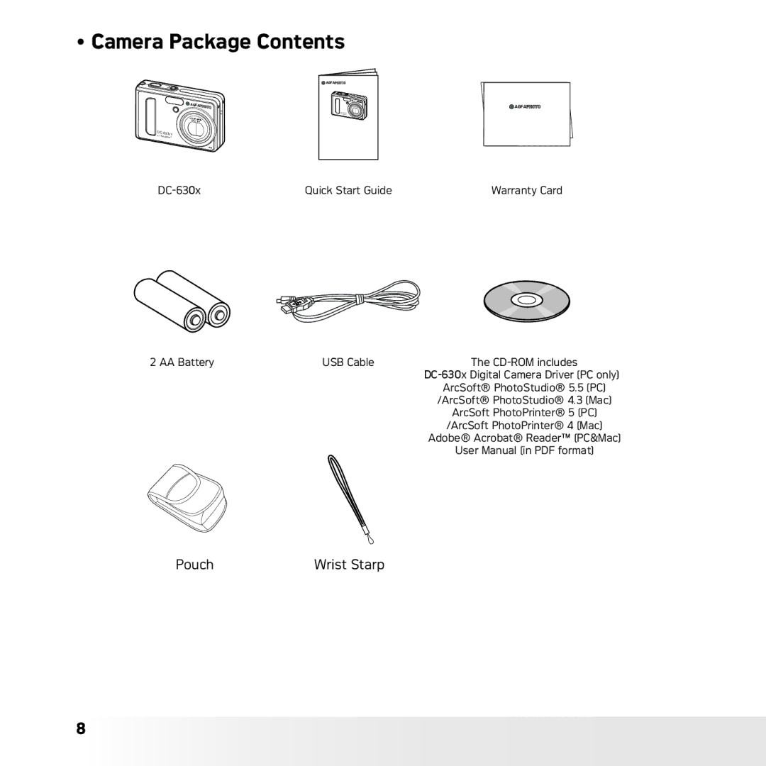 AGFA DC-630x user manual Camera Package Contents 