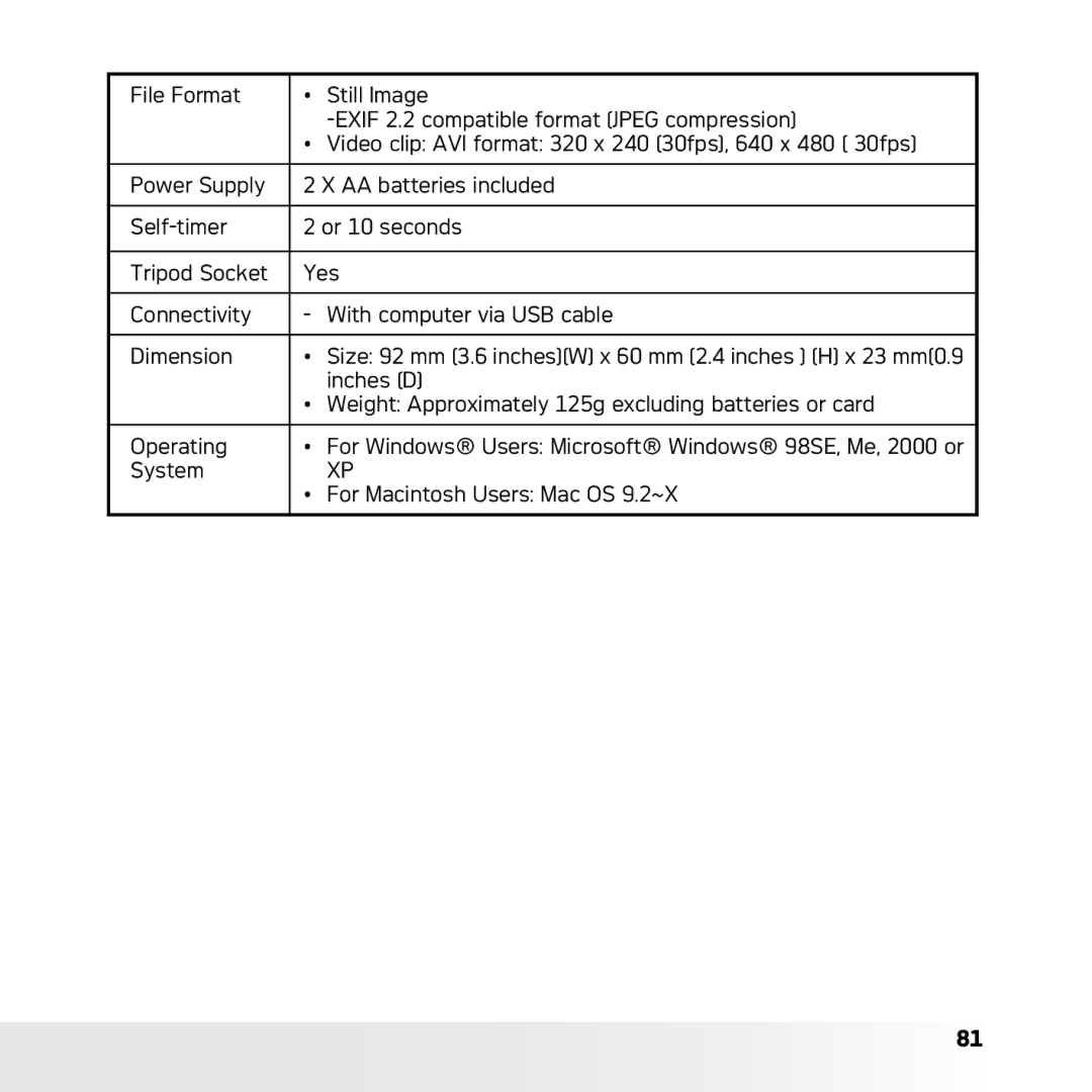 AGFA DC-630x user manual Inches D 