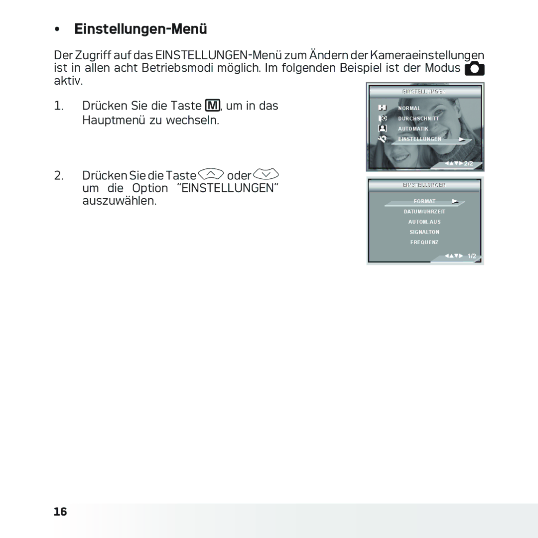 AGFA DC-633xs manual Einstellungen-Menü, Auszuwählen 