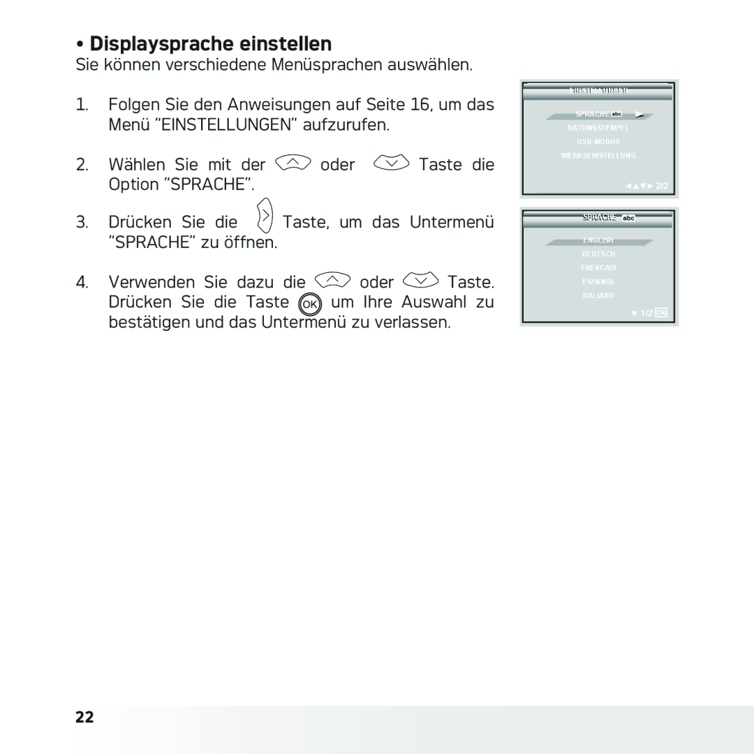 AGFA DC-633xs manual Displaysprache einstellen 