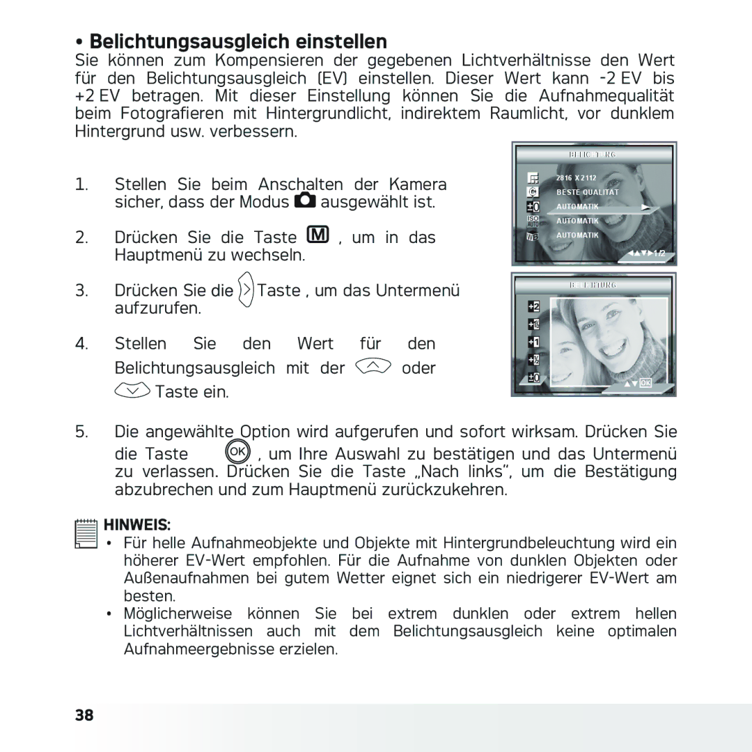 AGFA DC-633xs manual Belichtungsausgleich einstellen 