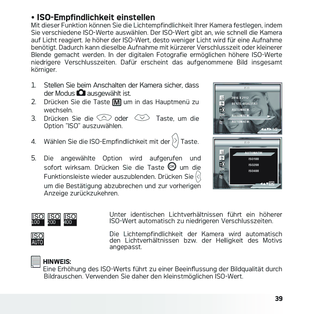 AGFA DC-633xs manual ISO-Empfindlichkeit einstellen 