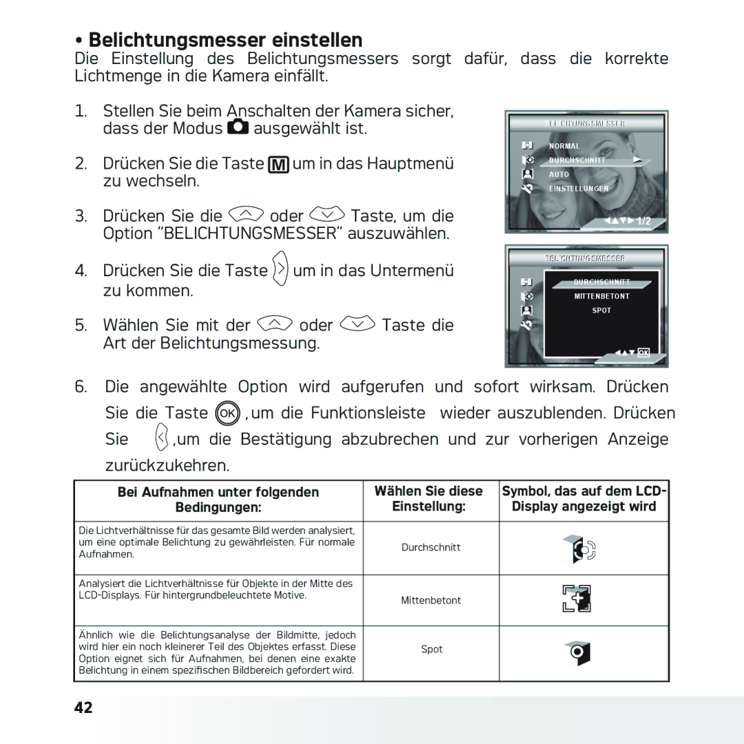 AGFA DC-633xs manual Belichtungsmesser einstellen, Einstellung Display angezeigt wird 