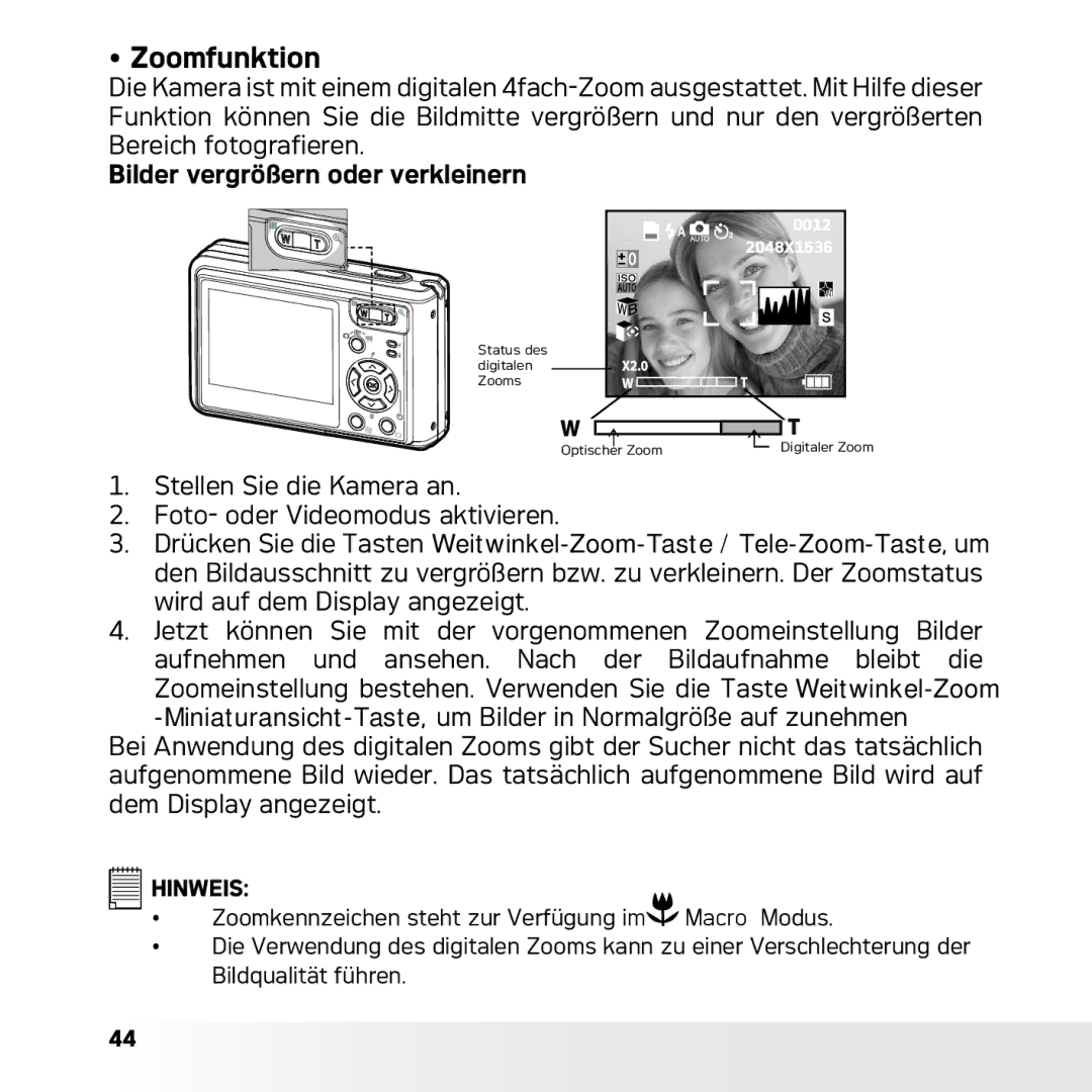 AGFA DC-633xs manual Zoomfunktion, Bilder vergrößern oder verkleinern 