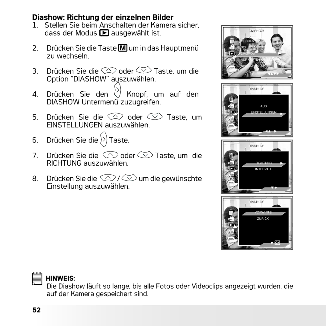 AGFA DC-633xs manual Diashow Richtung der einzelnen Bilder 