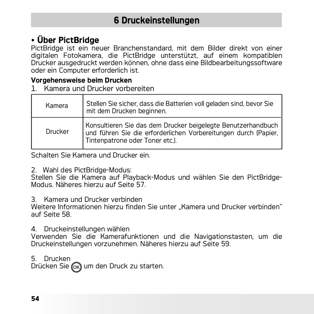 AGFA DC-633xs manual Druckeinstellungen, Über PictBridge, Vorgehensweise beim Drucken 