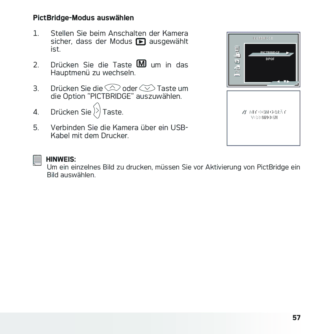 AGFA DC-633xs manual PictBridge-Modus auswählen 