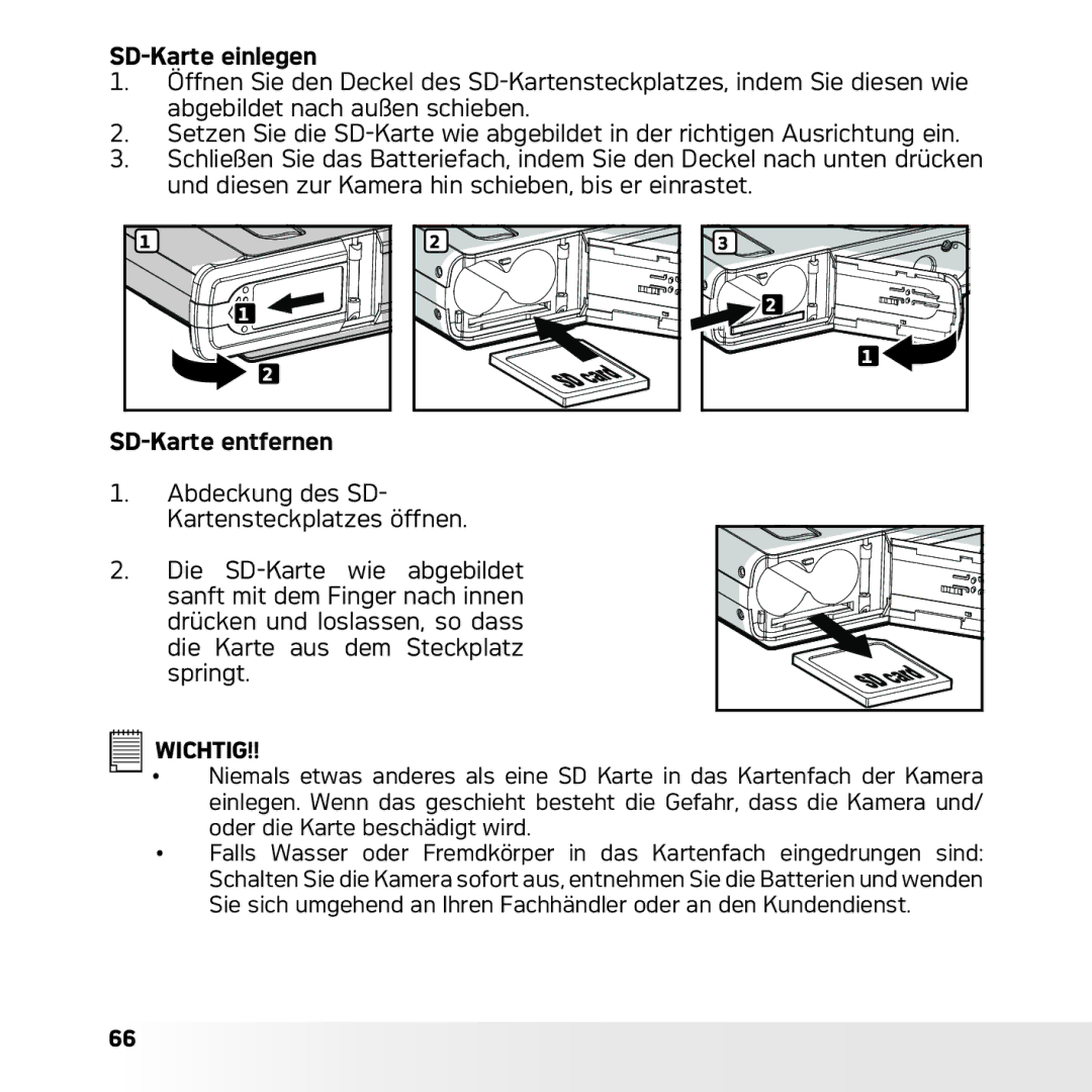 AGFA DC-633xs manual SD-Karte einlegen, SD-Karte entfernen 