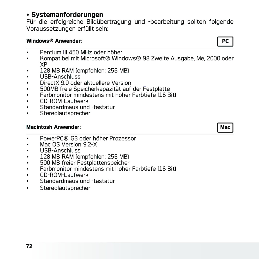 AGFA DC-633xs manual Systemanforderungen 