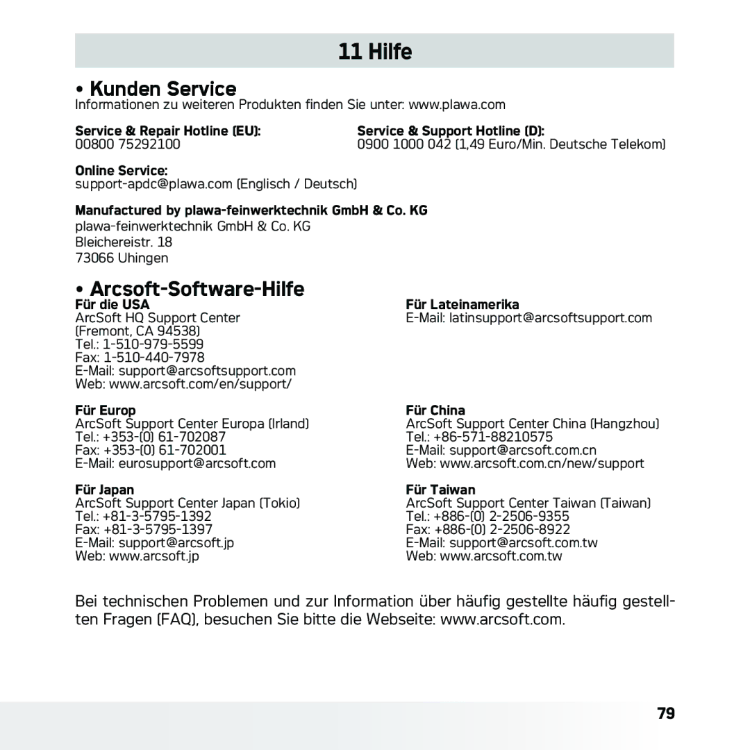 AGFA DC-633xs manual Kunden Service, Arcsoft-Software-Hilfe 