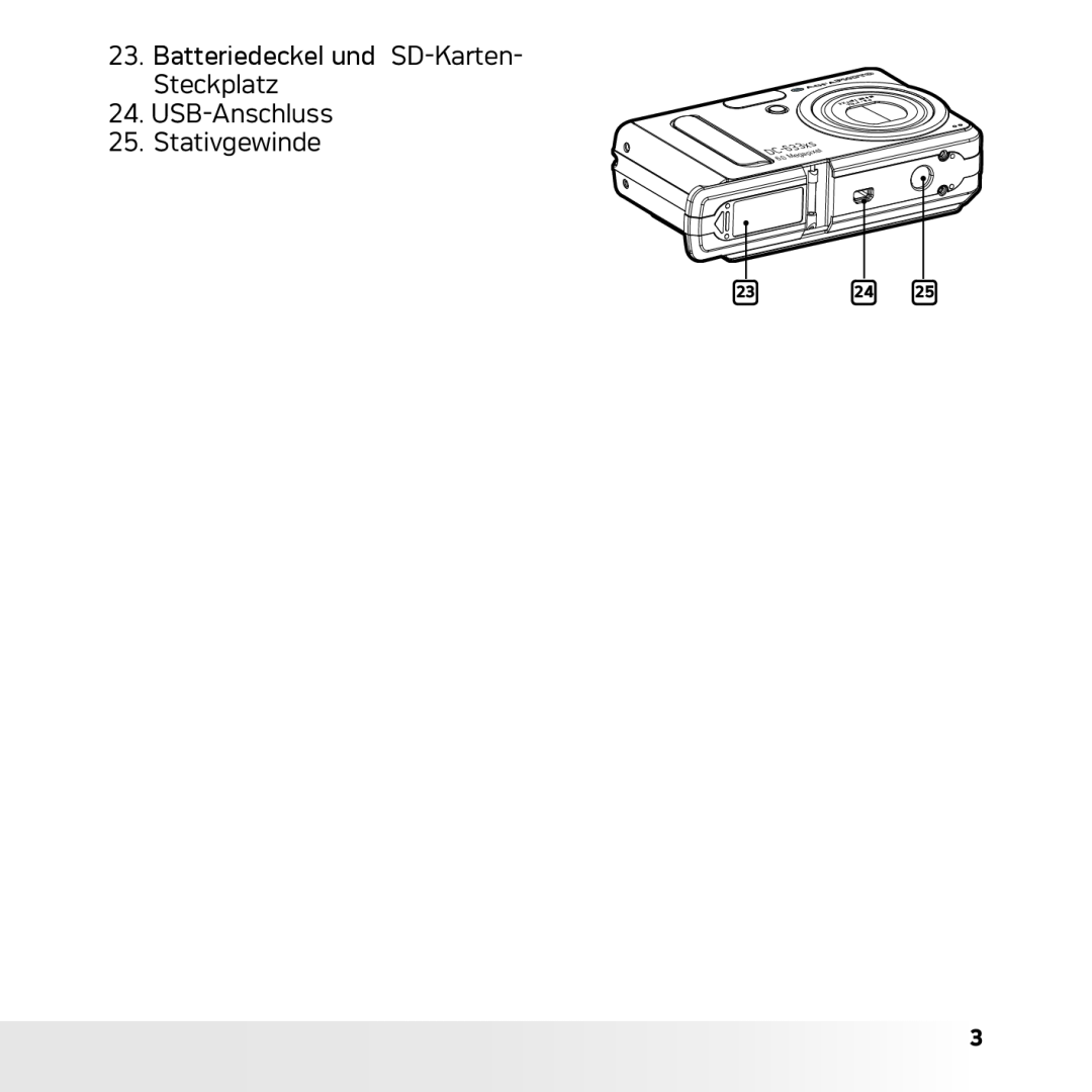 AGFA DC-633xs manual Batteriedeckel und SD-Karten- Steckplatz 24. USB-Anschluss, Stativgewinde, 633xs DC Megapixel 