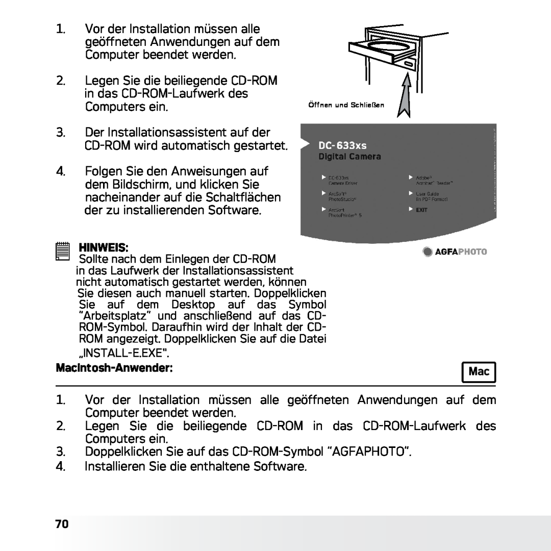 AGFA DC-633xs manual Sollte nach dem Einlegen der CD-ROM 