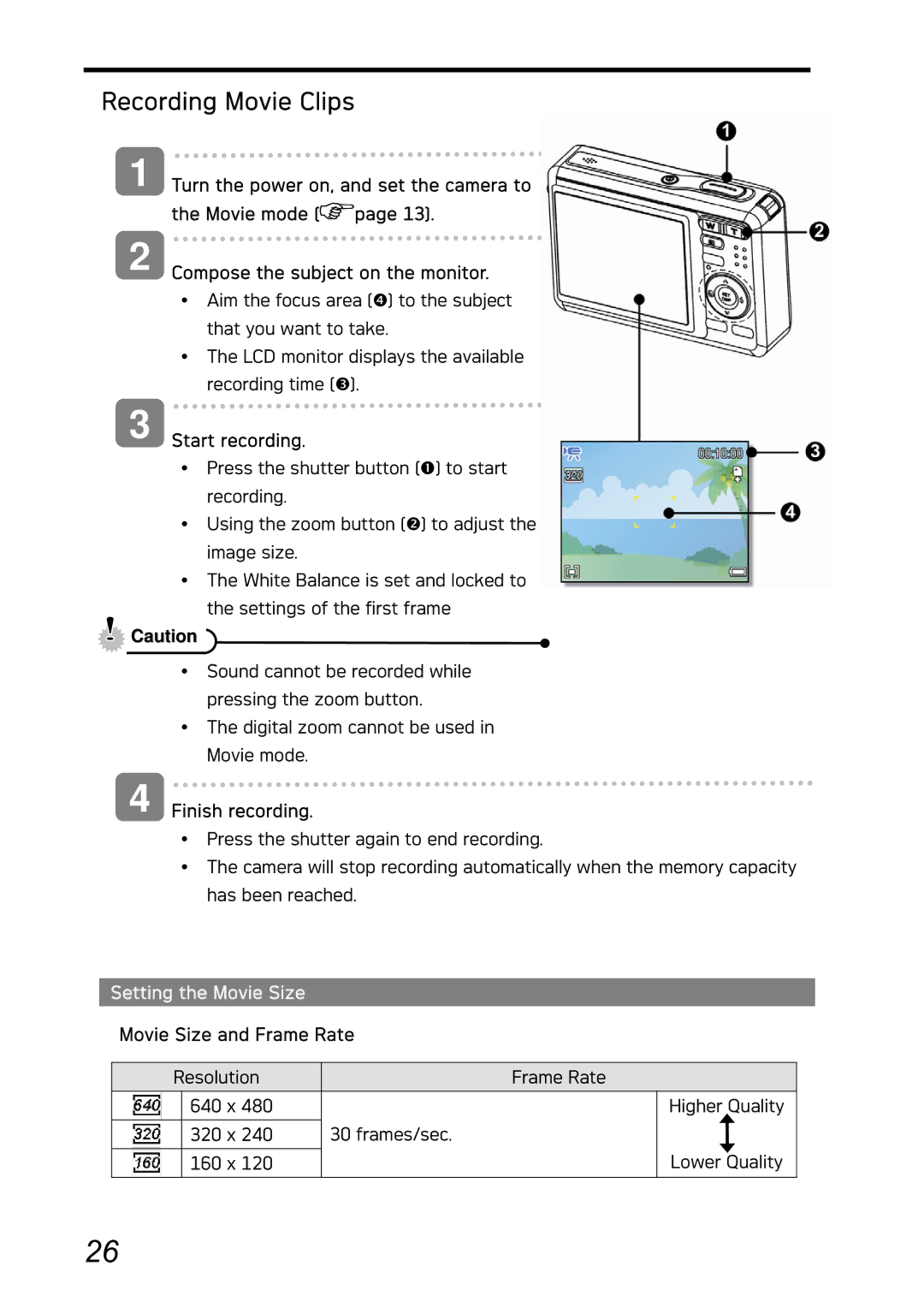 AGFA DC-730i manual Recording Movie Clips, Setting the Movie Size 