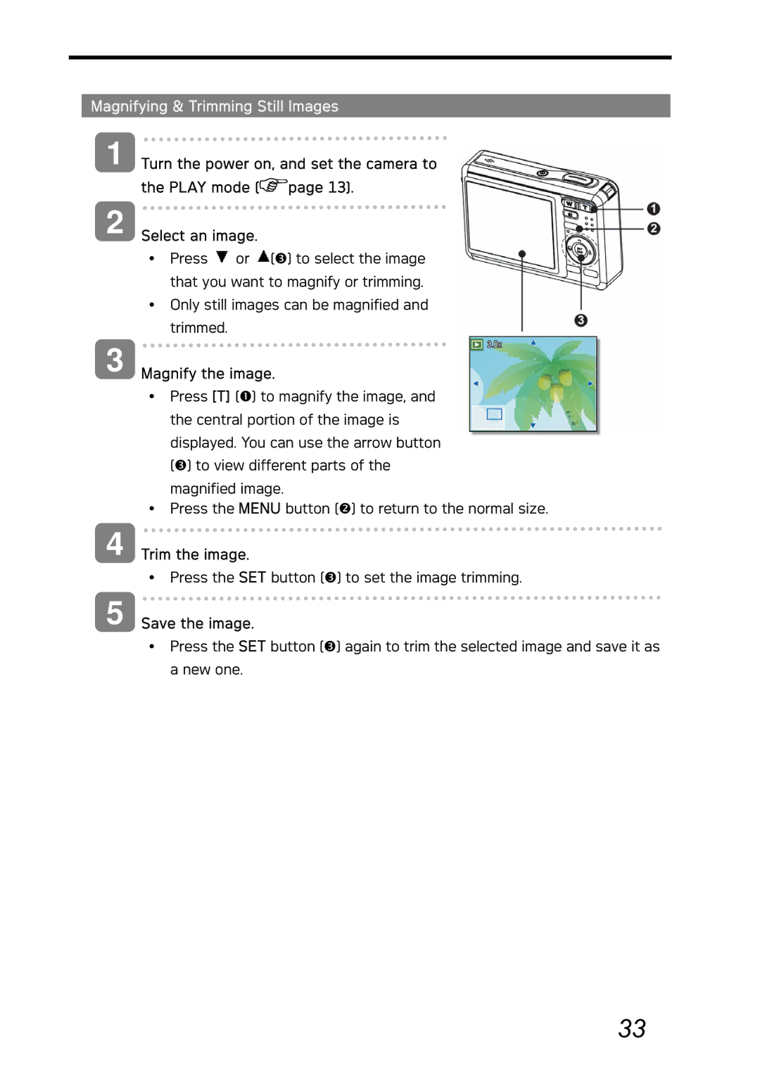 AGFA DC-730i manual Magnifying & Trimming Still Images, Magnify the image, Trim the image, Save the image 