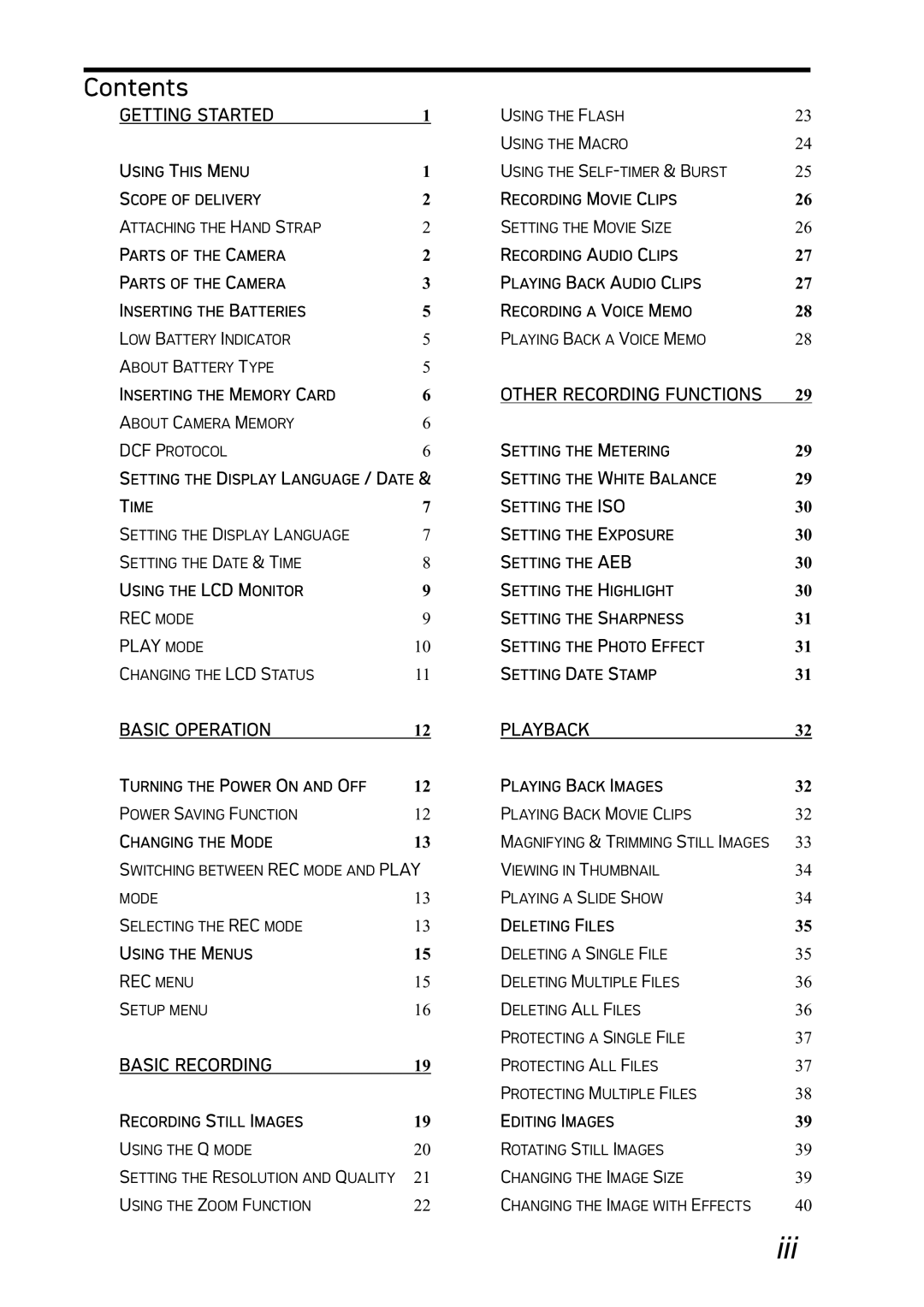 AGFA DC-730i manual Iii, Contents 