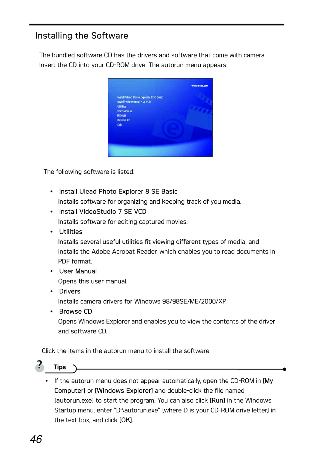 AGFA DC-733i Installing the Software, Install Ulead Photo Explorer 8 SE Basic, Install VideoStudio 7 SE VCD, Browse CD 