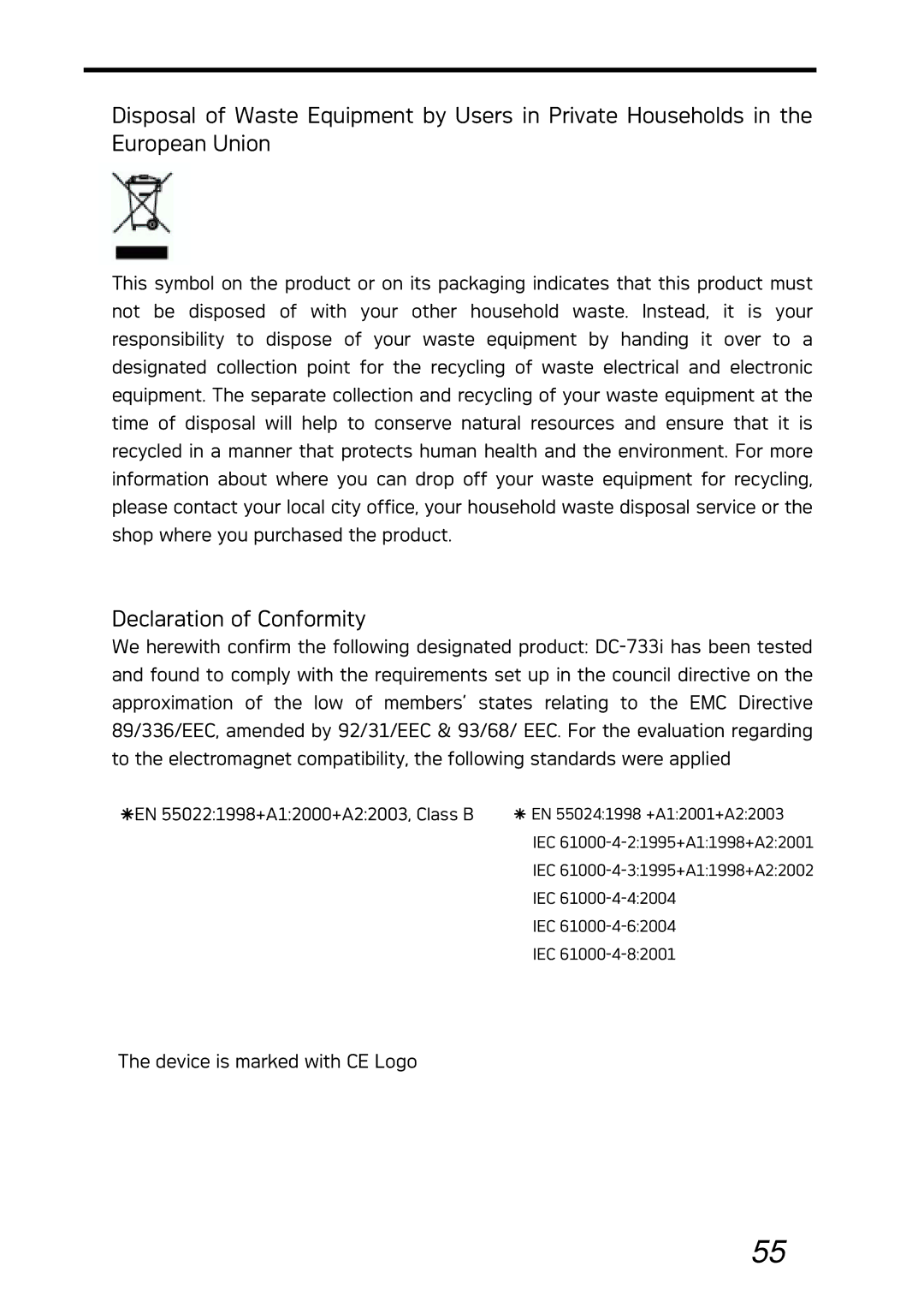 AGFA DC-733i manual Declaration of Conformity 