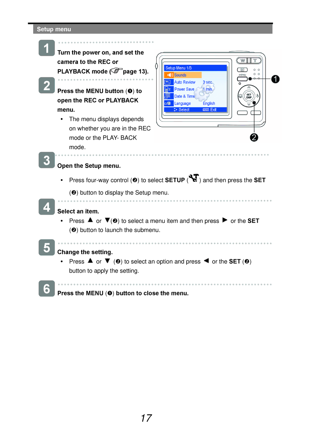 AGFA DC-733s user manual Setup menu 