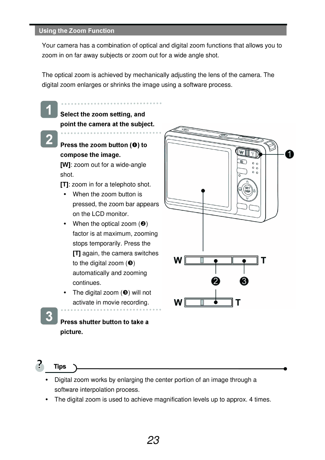 AGFA DC-733s user manual Using the Zoom Function 