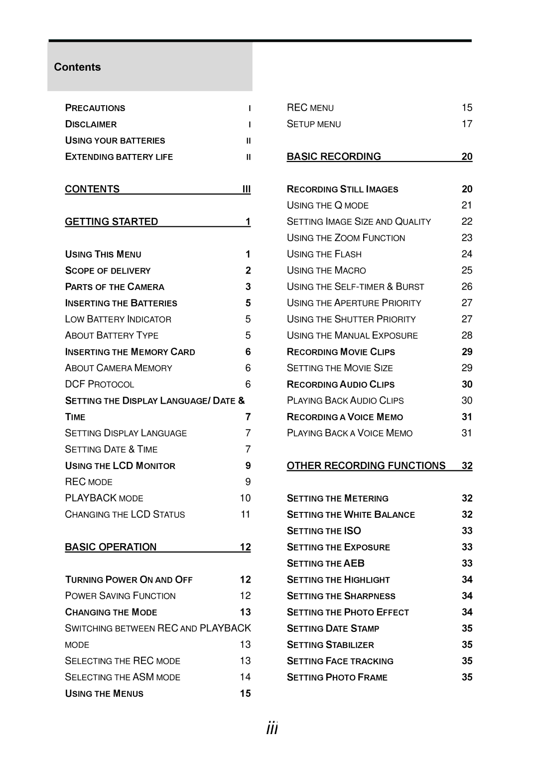 AGFA DC-733s user manual Iii 