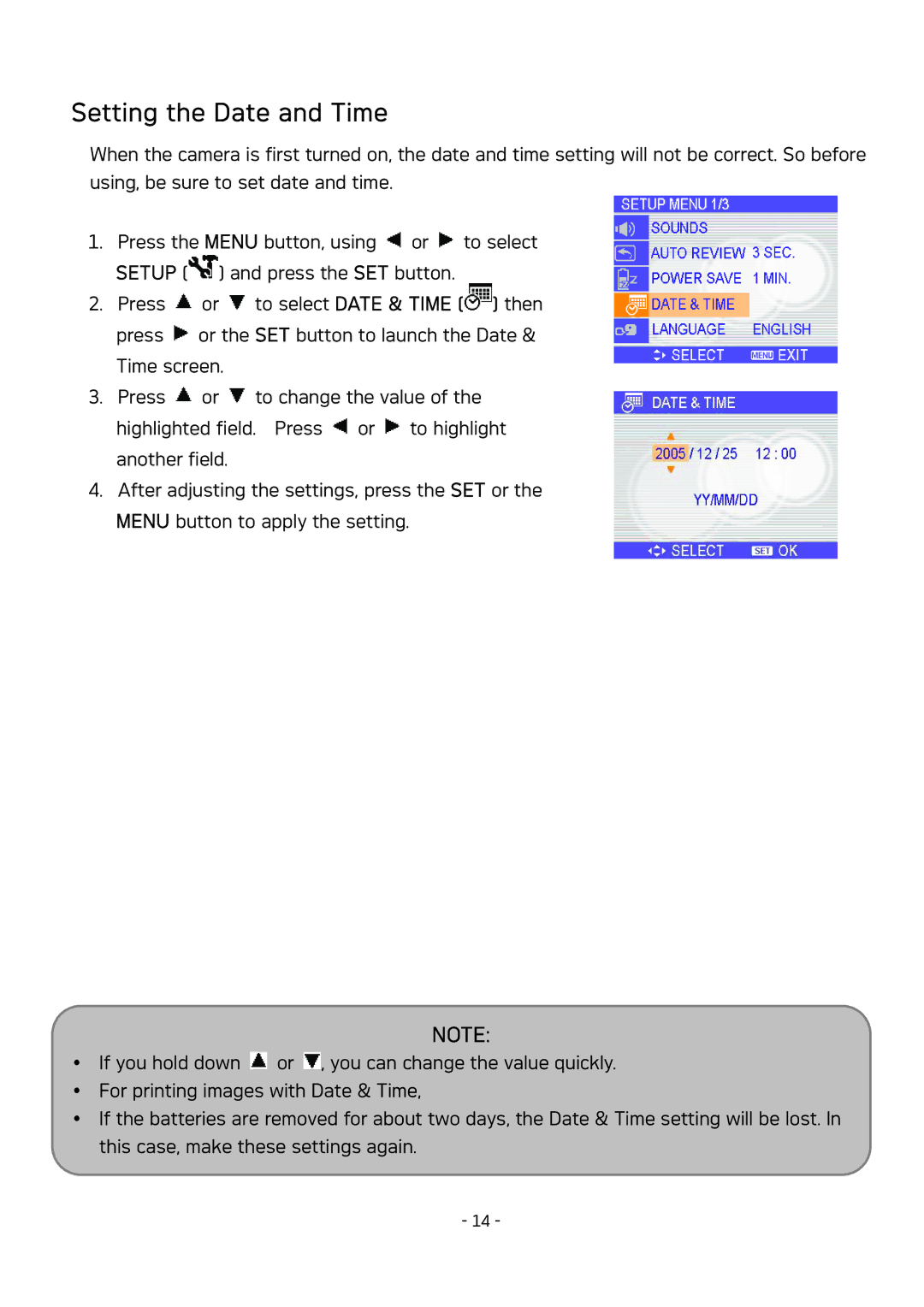 AGFA DC-830 user manual Setting the Date and Time 