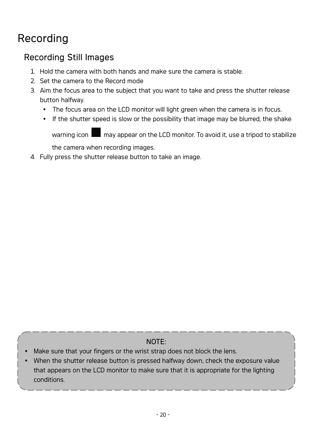 AGFA DC-830 user manual Recording Still Images 