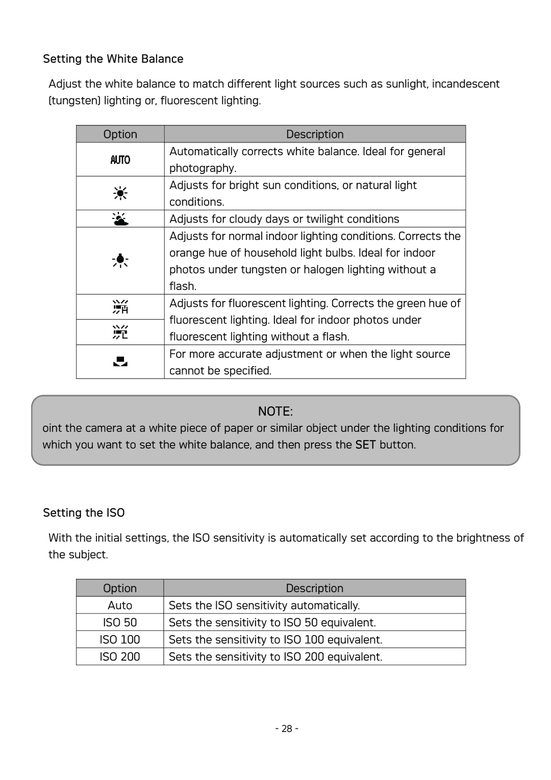 AGFA DC-830 user manual Setting the White Balance, Setting the ISO 