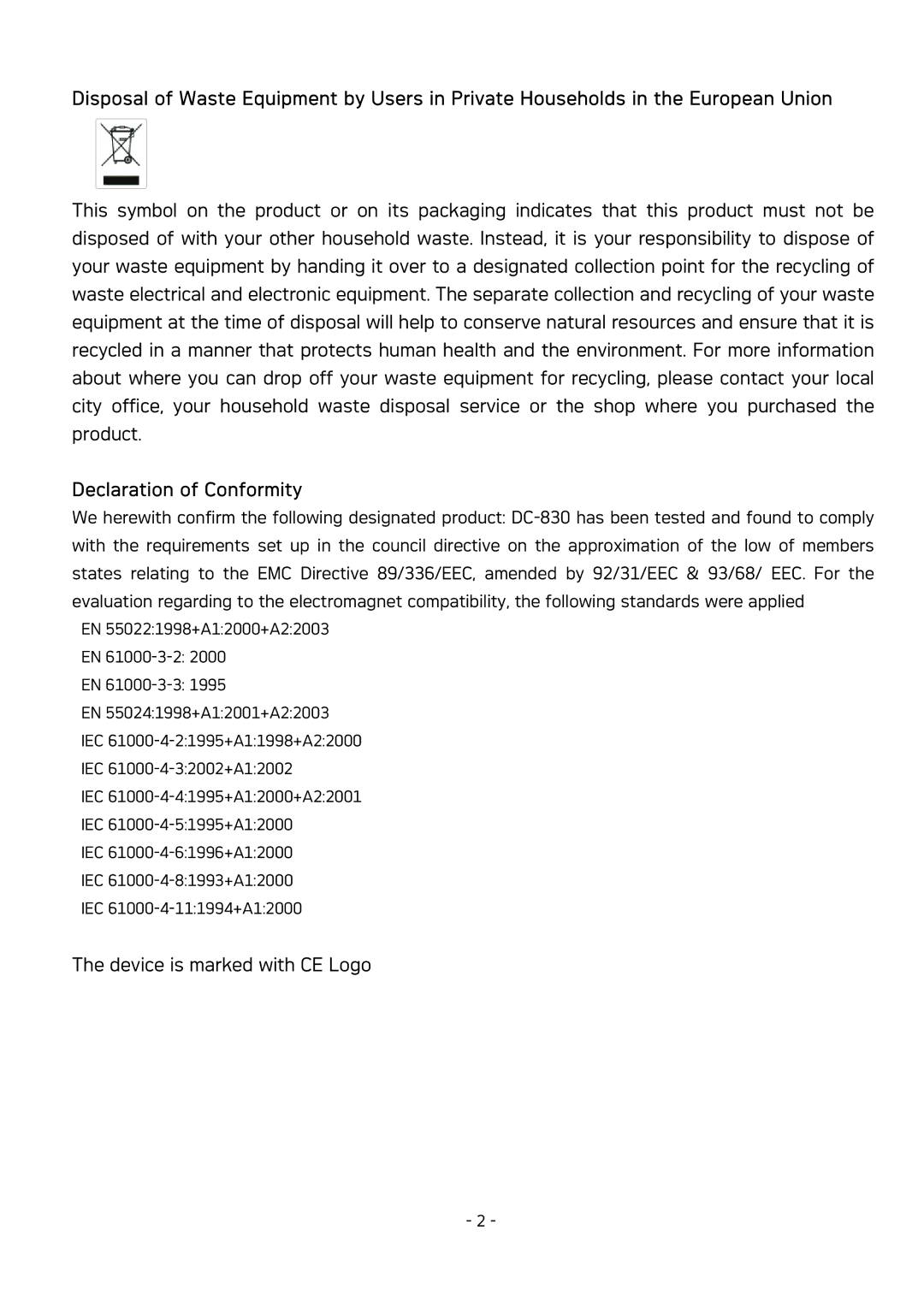 AGFA DC-830 user manual Declaration of Conformity 