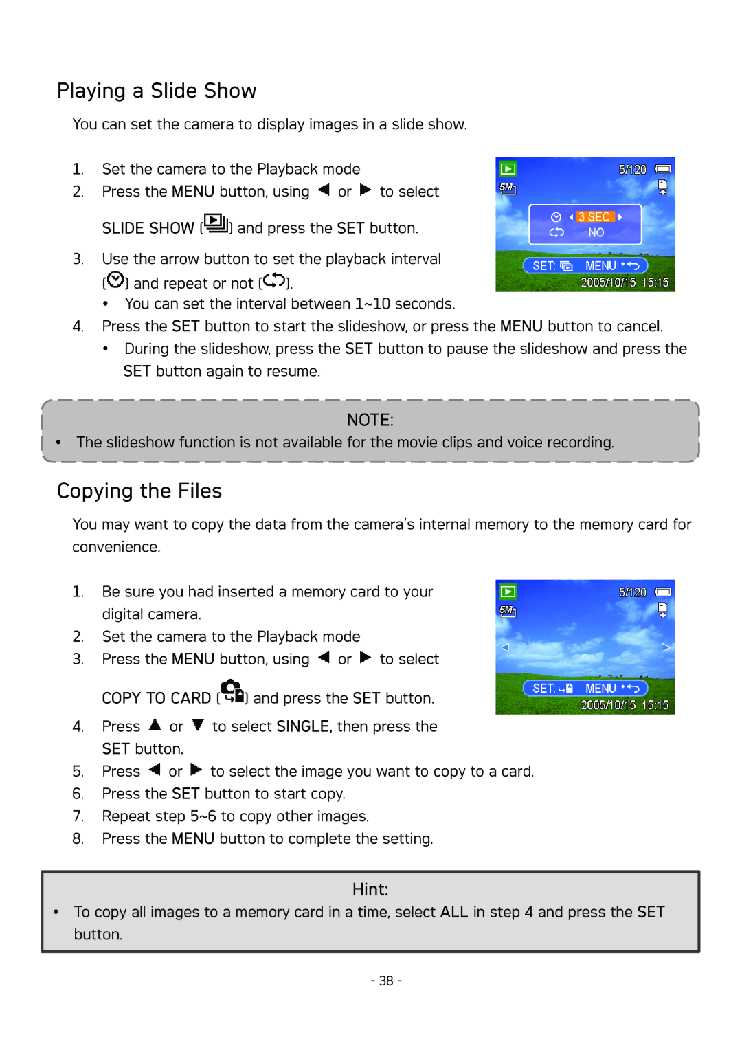 AGFA DC-830 user manual Playing a Slide Show, Copying the Files 