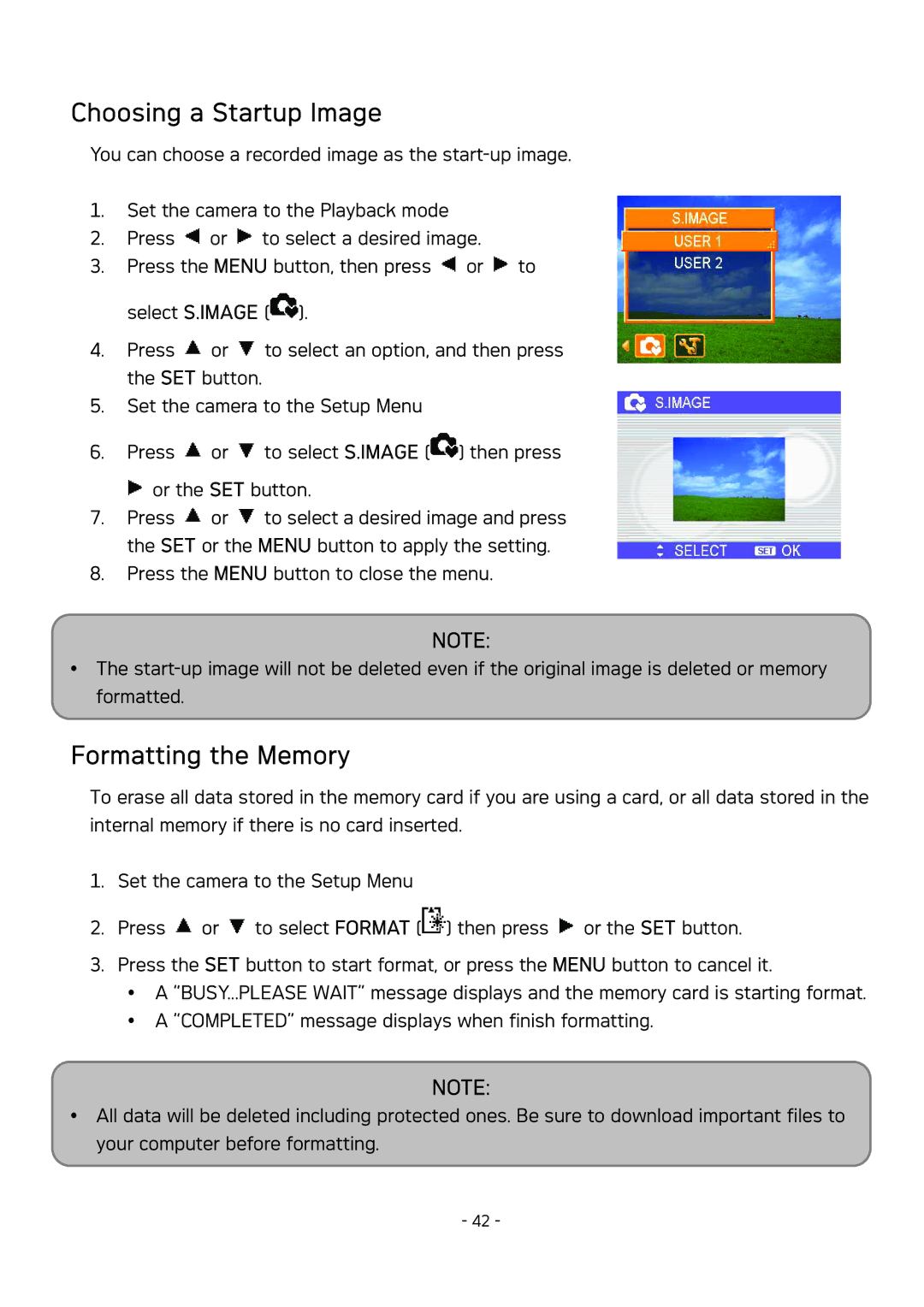 AGFA DC-830 user manual Choosing a Startup Image, Formatting the Memory 