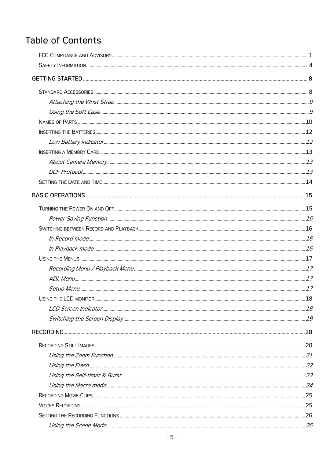 AGFA DC-830 user manual Table of Contents 