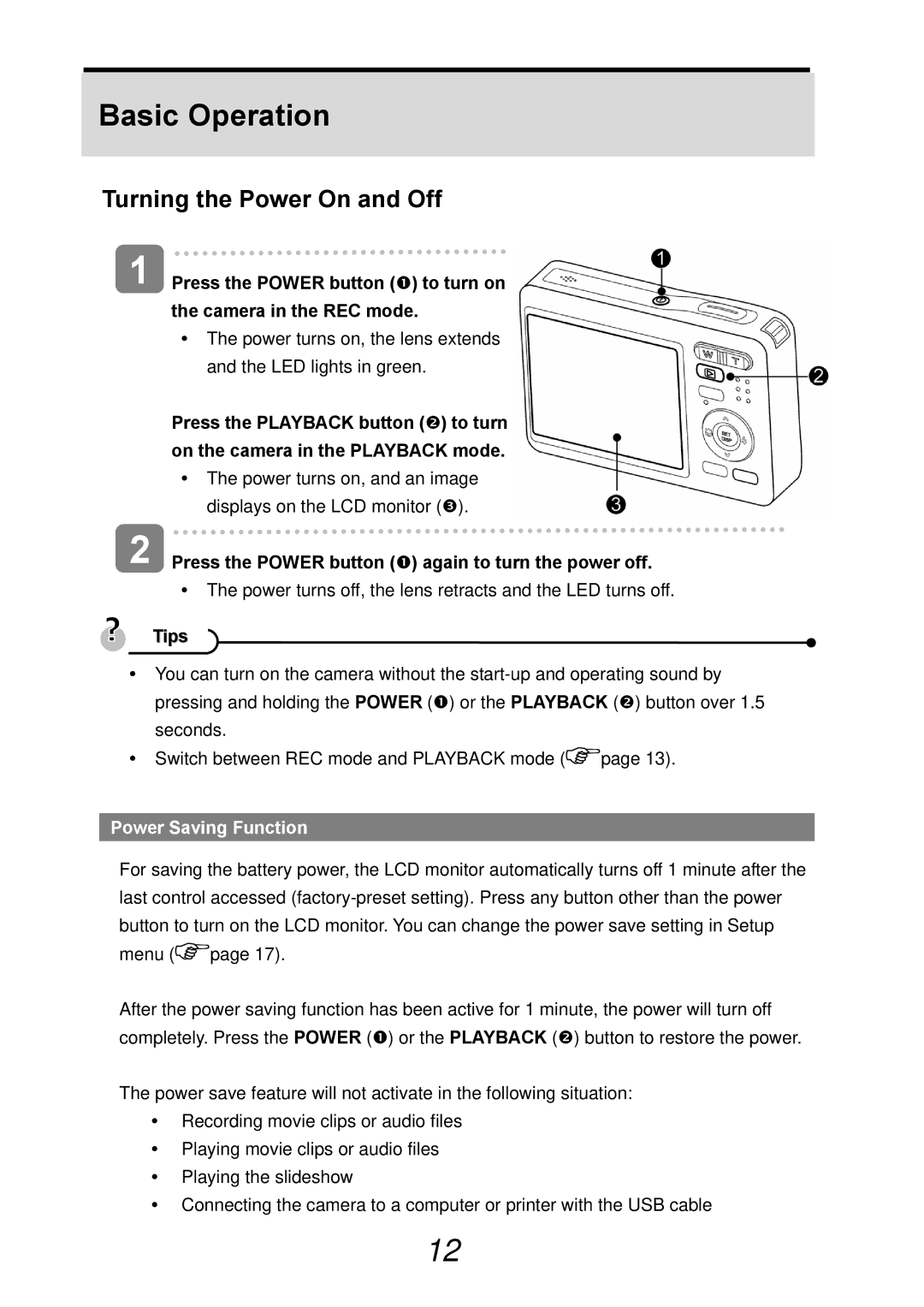 AGFA DC-830i Basic Operation, Turning the Power On and Off, Press the Power button n again to turn the power off 