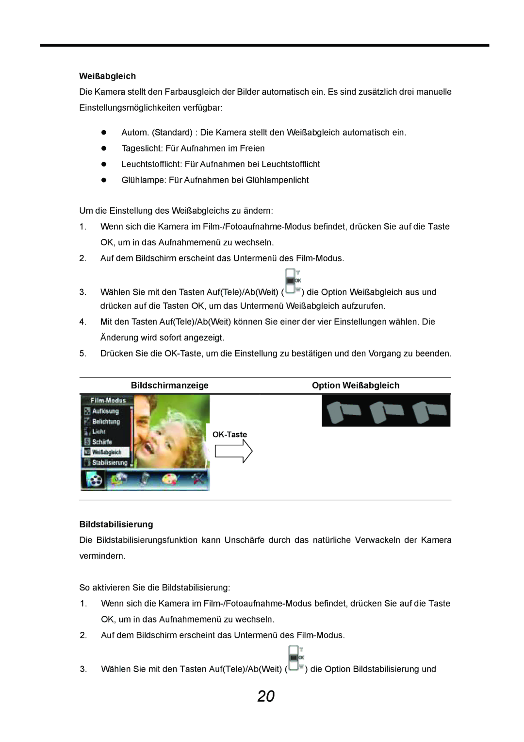 AGFA DV-5000G manual Bildschirmanzeige Option Weißabgleich 