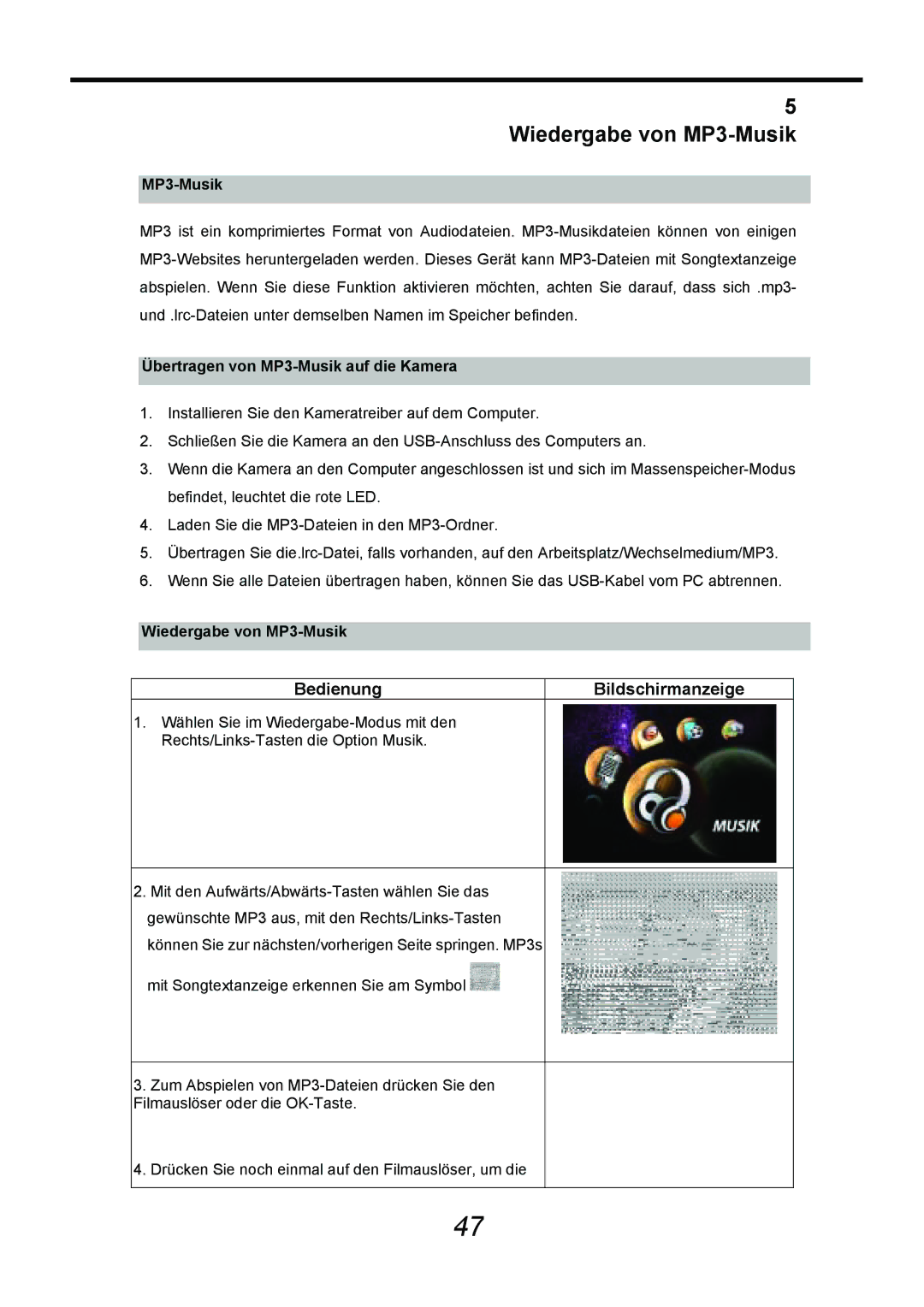 AGFA DV-5000G manual Wiedergabe von MP3-Musik, Übertragen von MP3-Musik auf die Kamera 