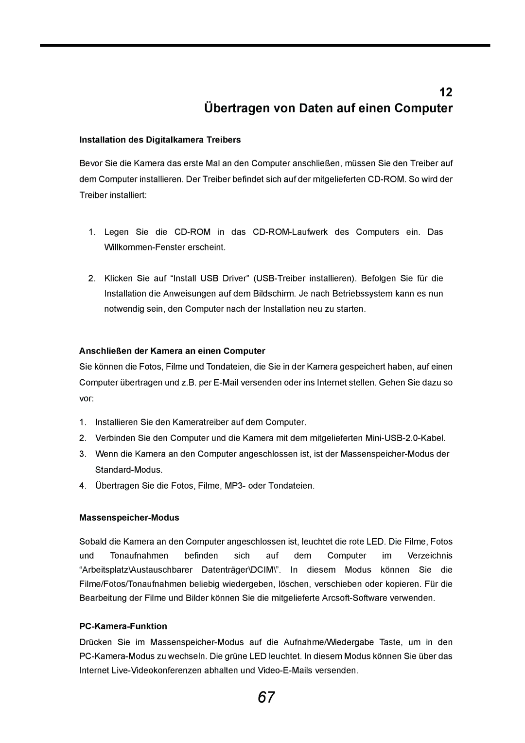 AGFA DV-5000G 12 Übertragen von Daten auf einen Computer, Installation des Digitalkamera Treibers, Massenspeicher-Modus 
