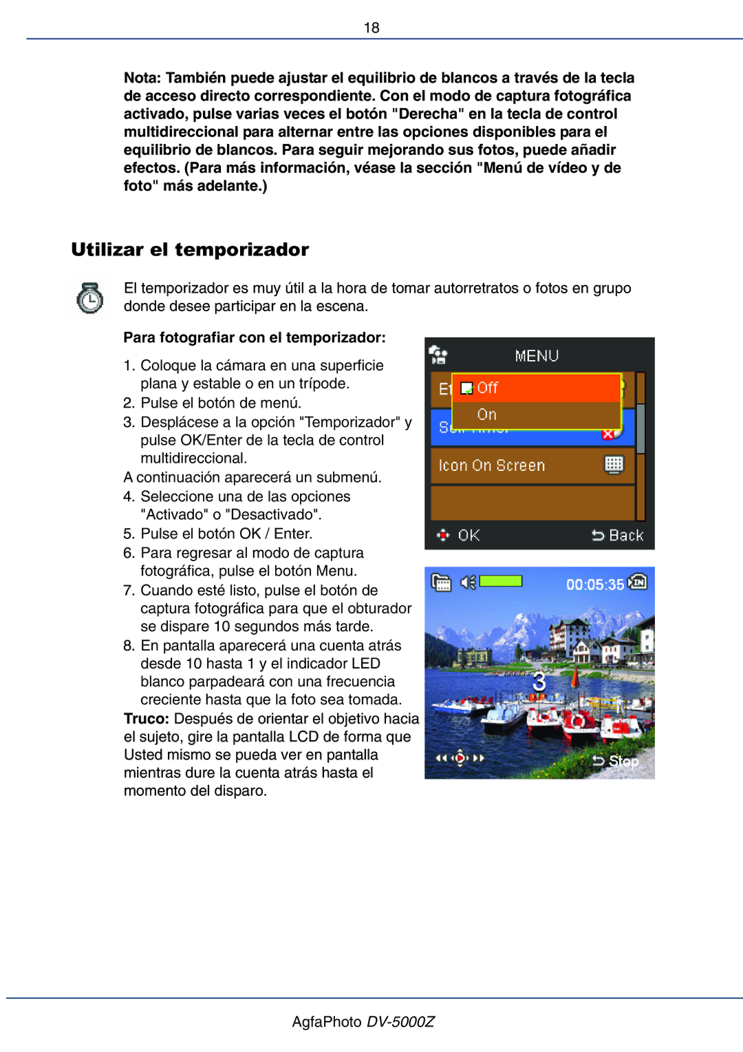 AGFA DV-5000Z manual Utilizar el temporizador, Para fotografiar con el temporizador 