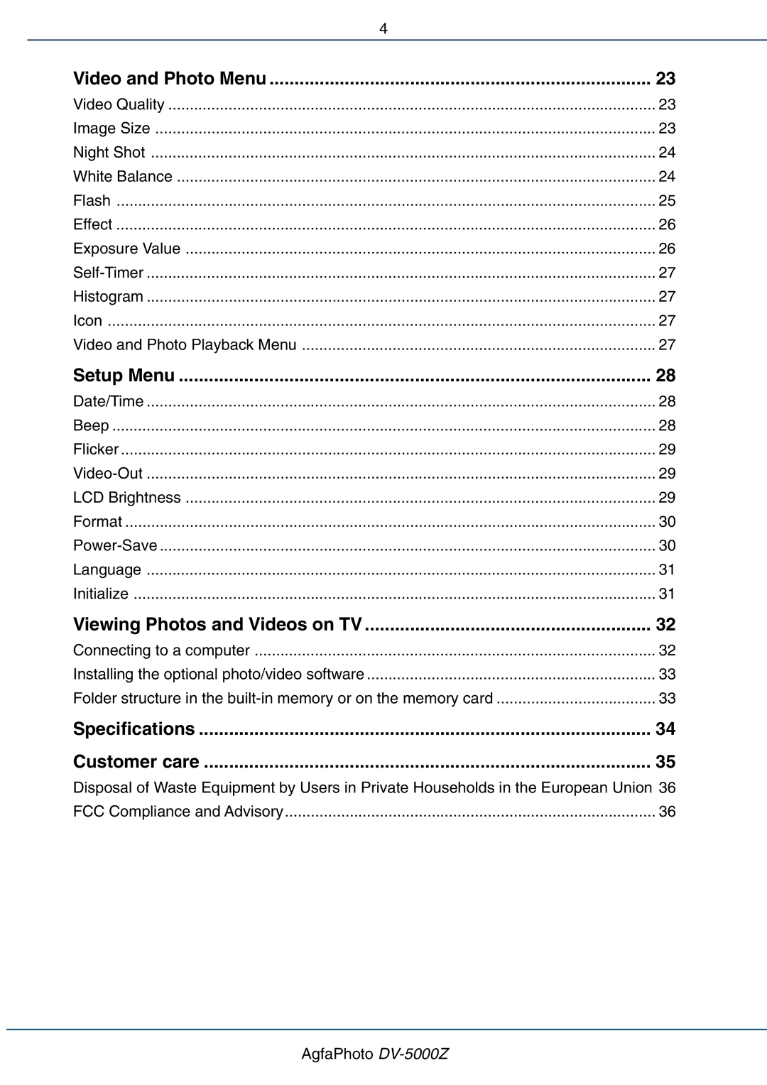 AGFA DV-5000Z user manual Setup Menu 