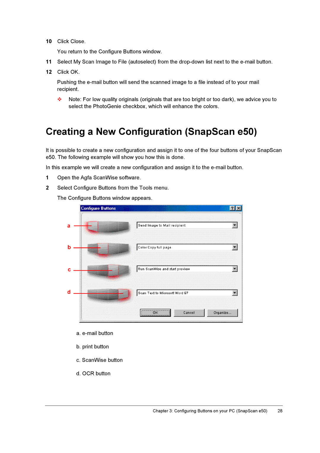 AGFA E50, E40 appendix Creating a New Configuration SnapScan e50 