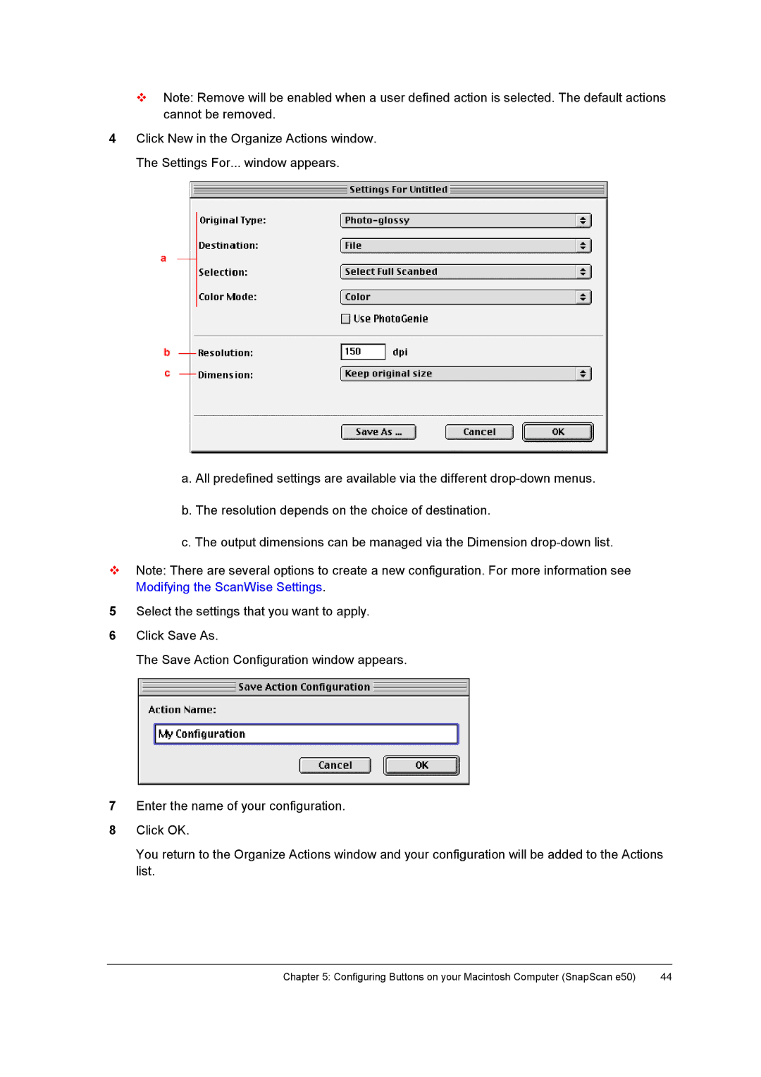 AGFA E50, E40 appendix Configuring Buttons on your Macintosh Computer SnapScan e50 