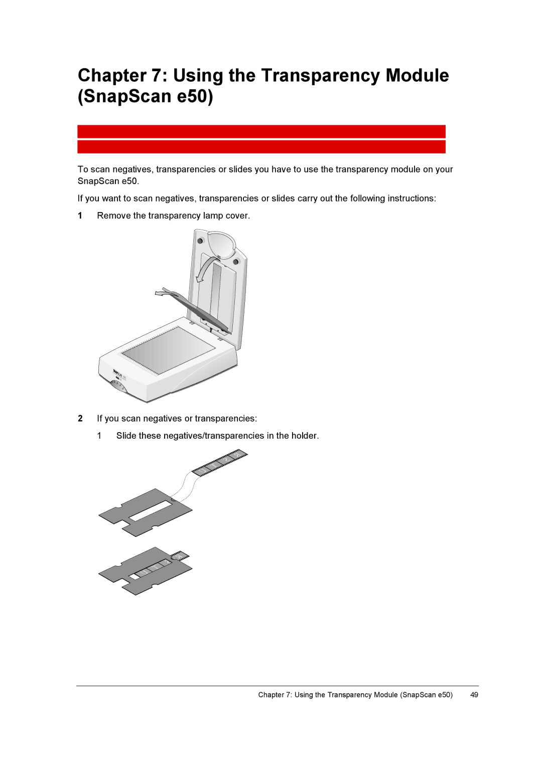AGFA E40, E50 appendix Using the Transparency Module SnapScan e50 