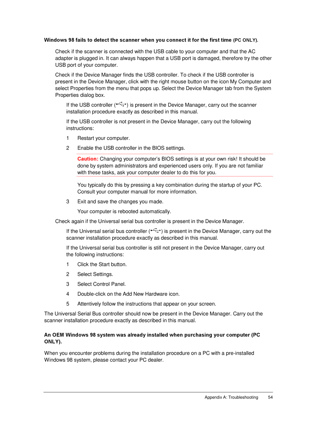 AGFA E50, E40 appendix Appendix a Troubleshooting 