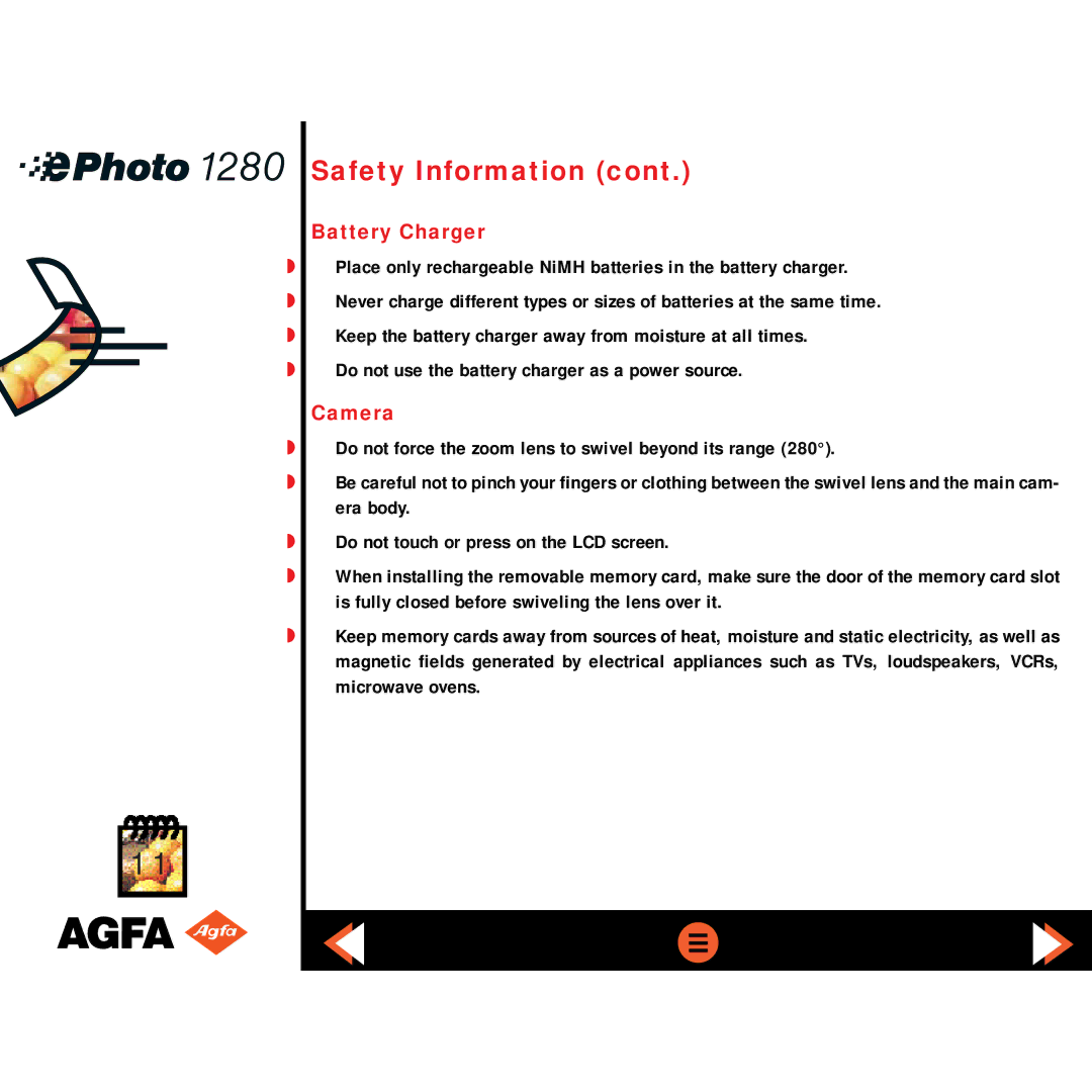 AGFA ePHOTO 1280 manual Battery Charger, Camera 