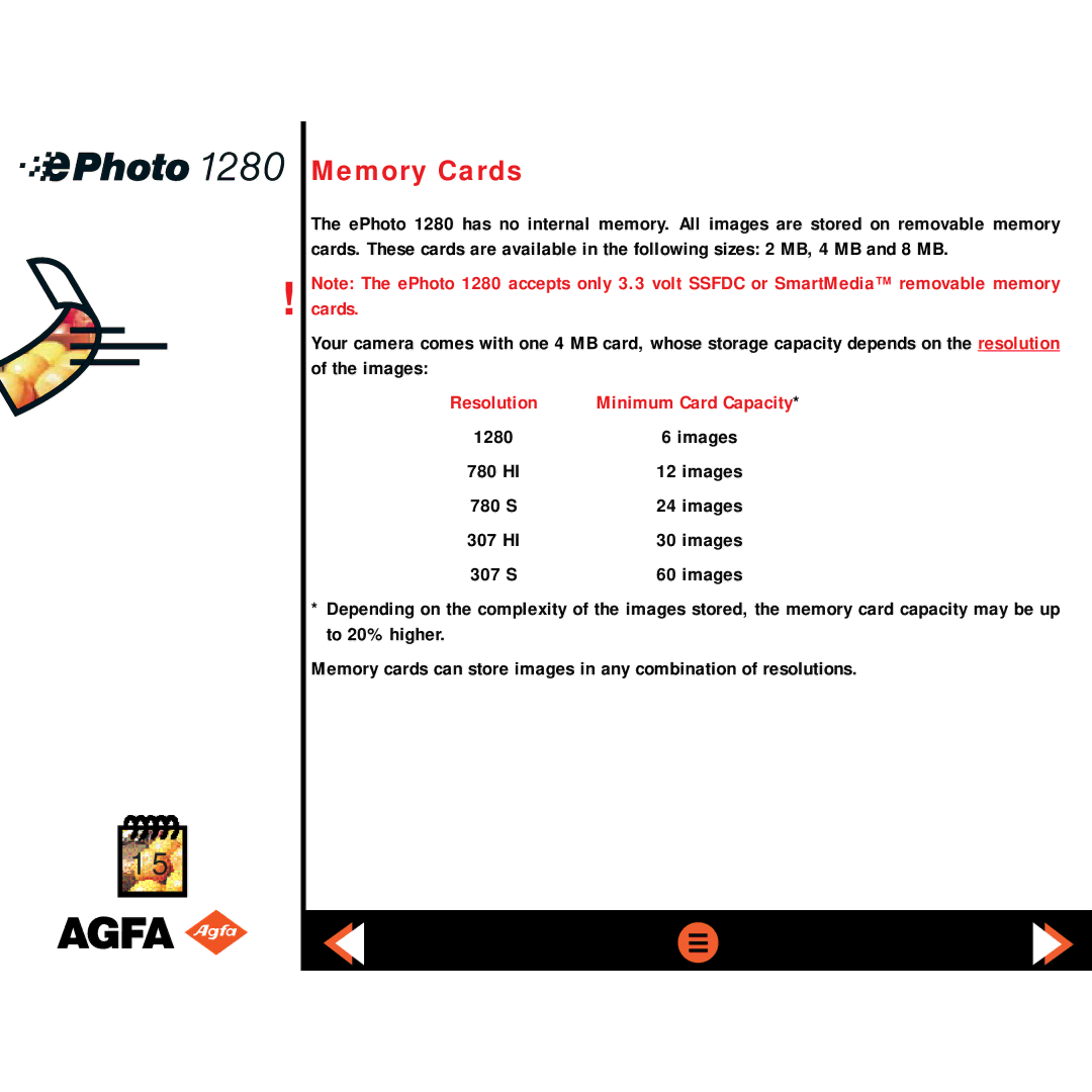 AGFA ePHOTO 1280 manual Memory Cards 